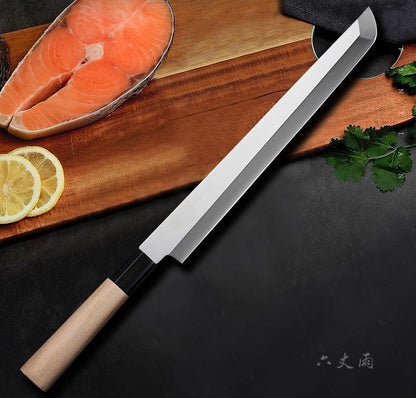10.6 inch (270mm) Sakimaru Knife Japanese Sushi Chef Knife Salmon Knife Slicer Razor Sharp Sashimi Watermelon Knives, 5Cr15mov Stainless Steel Sashimi Yanagiba Knife, Maple Handle