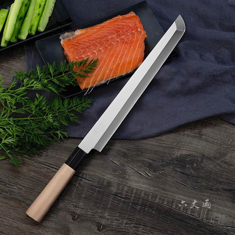 10.6 inch (270mm) Sakimaru Knife Japanese Sushi Chef Knife Salmon Knife Slicer Razor Sharp Sashimi Watermelon Knives, 5Cr15mov Stainless Steel Sashimi Yanagiba Knife, Maple Handle
