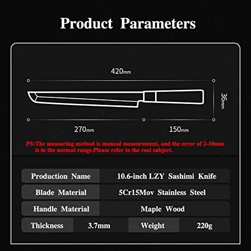 10.6 inch (270mm) Sakimaru Knife Japanese Sushi Chef Knife Salmon Knife Slicer Razor Sharp Sashimi Watermelon Knives, 5Cr15mov Stainless Steel Sashimi Yanagiba Knife, Maple Handle