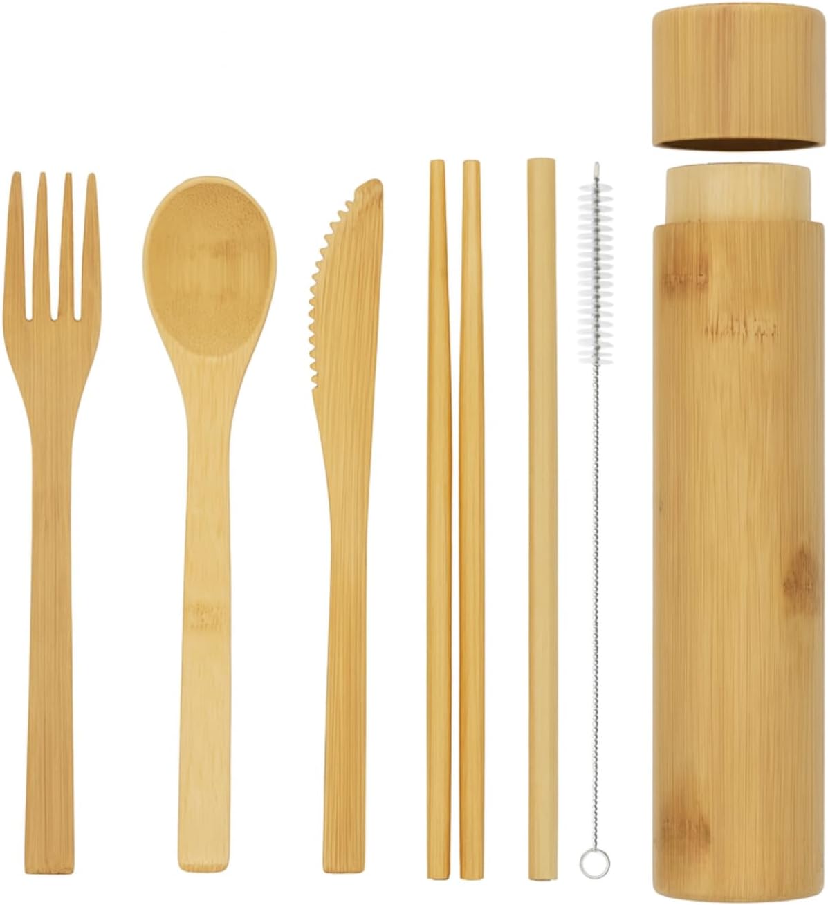Eco-Friendly Travel Utensils Set: Lightweight Bamboo Forks, Spoons, Knives, Chopsticks, Straw in Wooden Case, Reusable Utensils for Lunch Box, Kids Camping Cutlery, Sustainable Portable Flatware