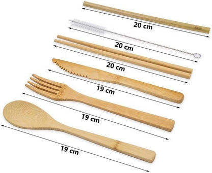 Eco-Friendly Travel Utensils Set: Lightweight Bamboo Forks, Spoons, Knives, Chopsticks, Straw in Wooden Case, Reusable Utensils for Lunch Box, Kids Camping Cutlery, Sustainable Portable Flatware