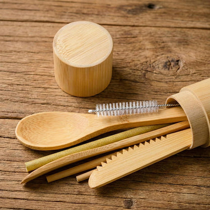 Eco-Friendly Travel Utensils Set: Lightweight Bamboo Forks, Spoons, Knives, Chopsticks, Straw in Wooden Case, Reusable Utensils for Lunch Box, Kids Camping Cutlery, Sustainable Portable Flatware