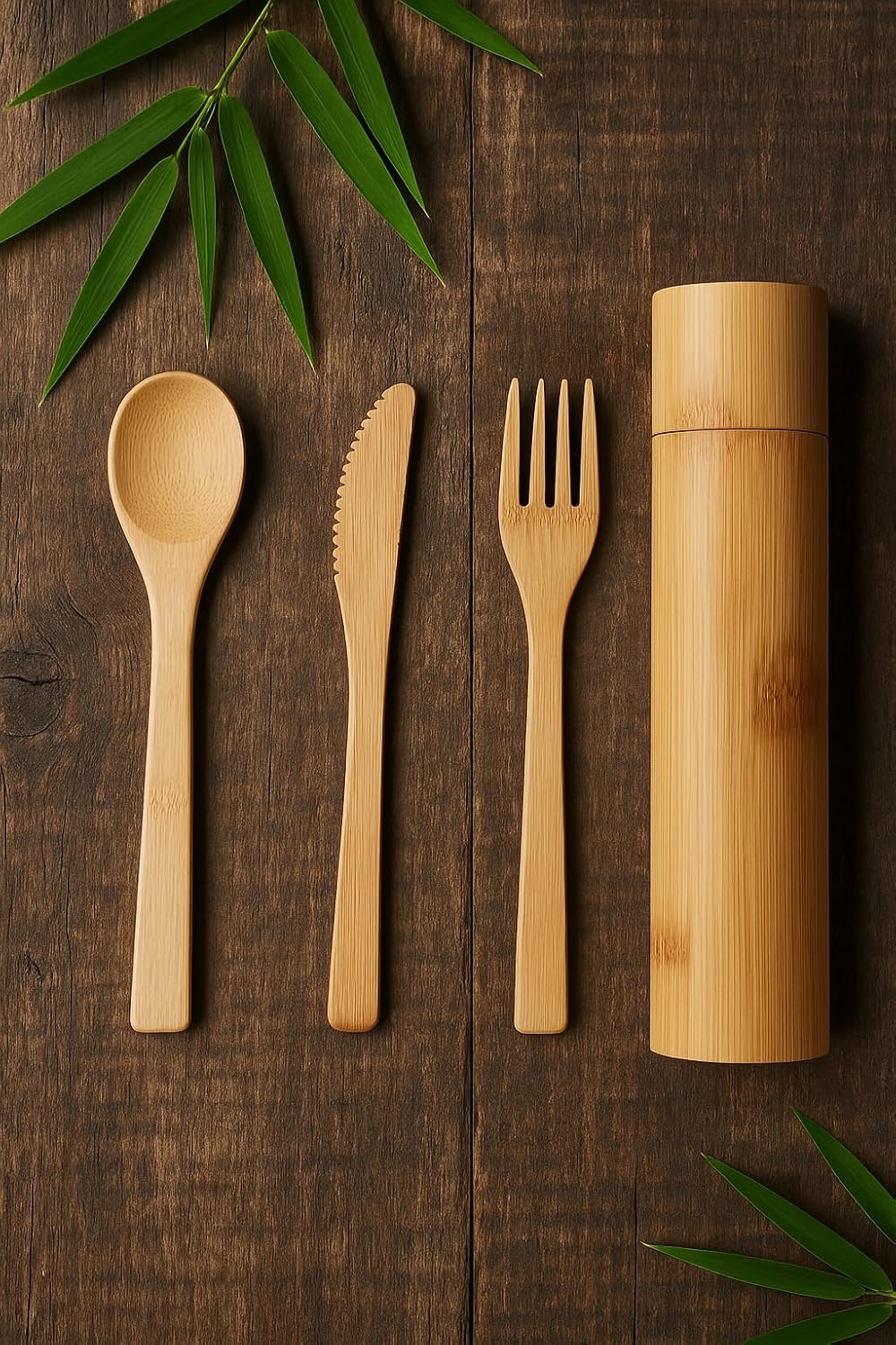 Eco-Friendly Travel Utensils Set: Lightweight Bamboo Forks, Spoons, Knives, Chopsticks, Straw in Wooden Case, Reusable Utensils for Lunch Box, Kids Camping Cutlery, Sustainable Portable Flatware