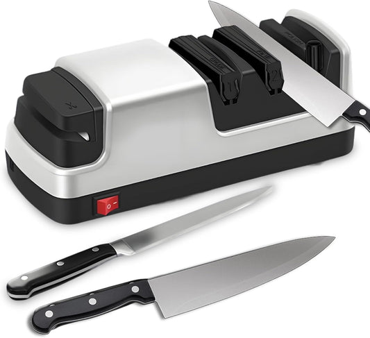 Knife Sharpener - Professional Precision Diamond Knife Sharpener for Kitchen Knives, Safe & Easy to Use Knife Sharpening Tool for All Knives Types - Silver