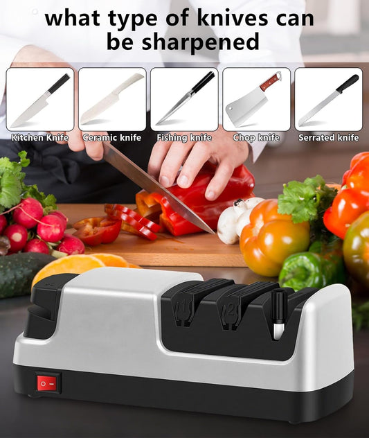 Knife Sharpener - Professional Precision Diamond Knife Sharpener for Kitchen Knives, Safe & Easy to Use Knife Sharpening Tool for All Knives Types - Silver