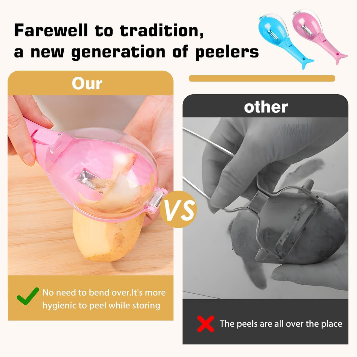 2PCS Peeling Knife with Storage Box, Fruit And Vegetable Peeler With Container, Stainless Steel Multi-Function Peeler for Home Kitchen