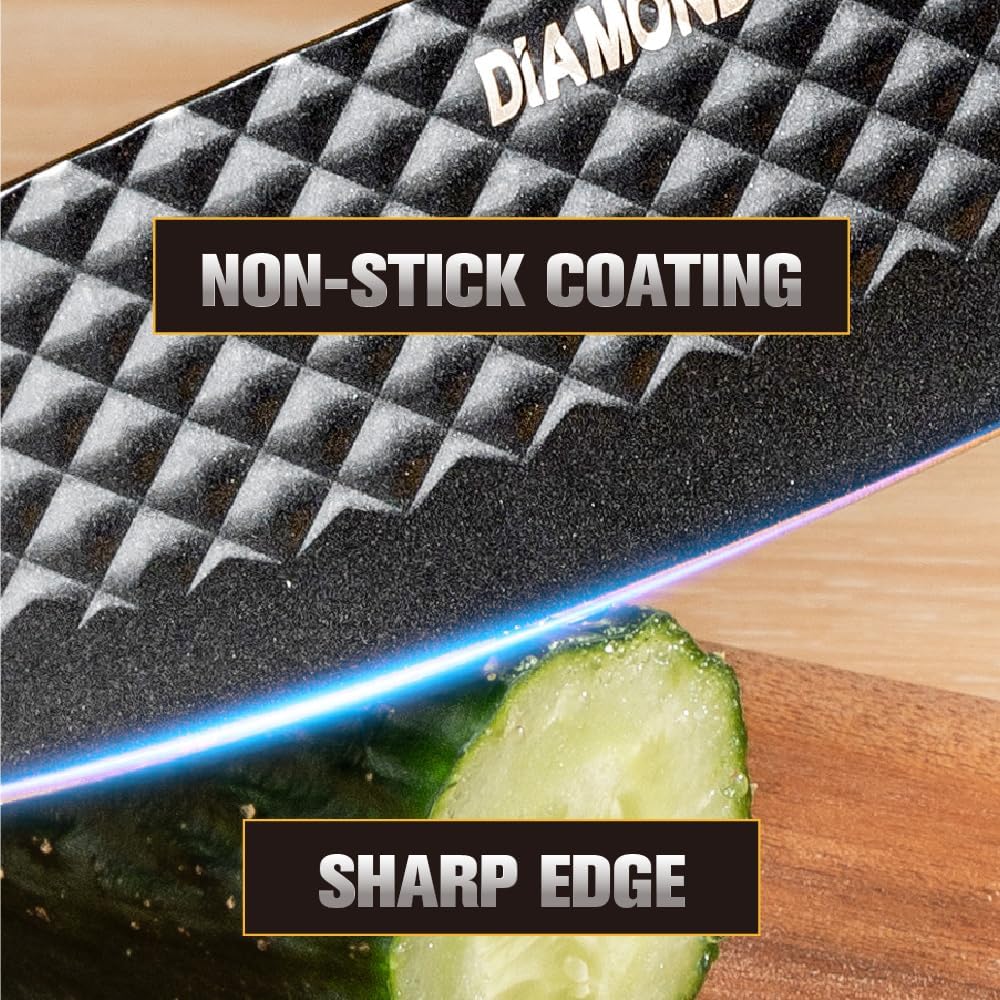 3-Piece Graphene Knife Set, 8" Chef Knife, 5" Utility Knife, 3.5" Paring Knife, High Carbon Stainless Steel, Nonstick Graphene Coating, Ergonomic Wood-Grain Handle, Black