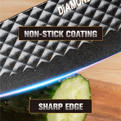 3-Piece Graphene Knife Set, 8" Chef Knife, 5" Utility Knife, 3.5" Paring Knife, High Carbon Stainless Steel, Nonstick Graphene Coating, Ergonomic Wood-Grain Handle, Black