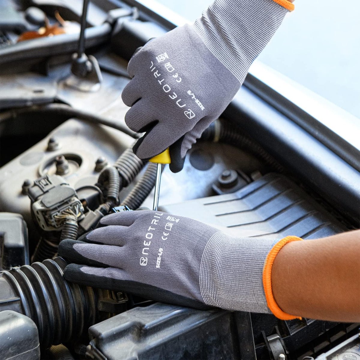 Safety Work Gloves MicroFoam Nitrile Coated-3/6/12/36 Pairs,Breathable Nylon Working Gloves for Men Women