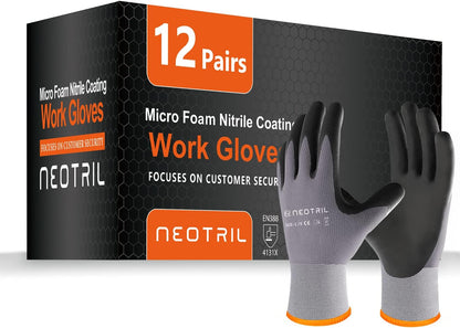 Safety Work Gloves MicroFoam Nitrile Coated-3/6/12/36 Pairs,Breathable Nylon Working Gloves for Men Women