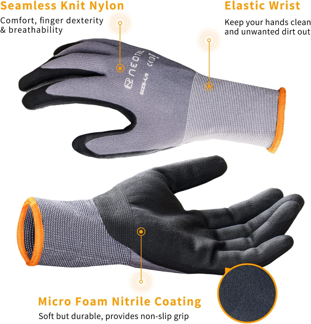 Safety Work Gloves MicroFoam Nitrile Coated-3/6/12/36 Pairs,Breathable Nylon Working Gloves for Men Women