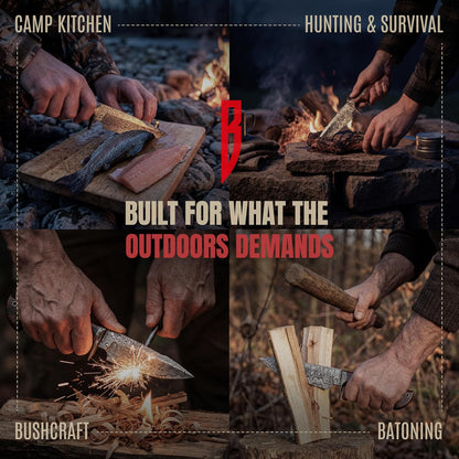 BIGCAT ROAR Predator Hunter - Patented Handmade Damascus Steel Fixed Blade Hunting Knife 10" - Walnut Wood Handle & Leather Sheath - Bushcraft Outdoor Skinning & Survival Knife - Collector Men Gifts