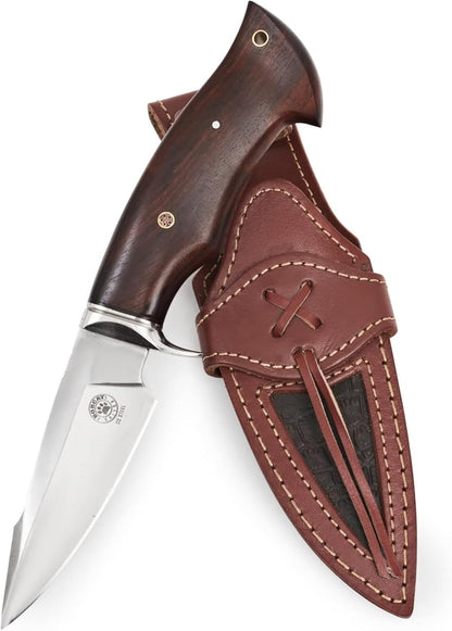 BIGCAT ROAR Predator Hunter - Patented Handmade Damascus Steel Fixed Blade Hunting Knife 10" - Walnut Wood Handle & Leather Sheath - Bushcraft Outdoor Skinning & Survival Knife - Collector Men Gifts