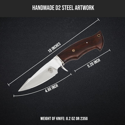 BIGCAT ROAR Predator Hunter - Patented Handmade Damascus Steel Fixed Blade Hunting Knife 10" - Walnut Wood Handle & Leather Sheath - Bushcraft Outdoor Skinning & Survival Knife - Collector Men Gifts