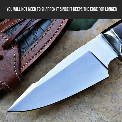 BIGCAT ROAR Predator Hunter - Patented Handmade Damascus Steel Fixed Blade Hunting Knife 10" - Walnut Wood Handle & Leather Sheath - Bushcraft Outdoor Skinning & Survival Knife - Collector Men Gifts