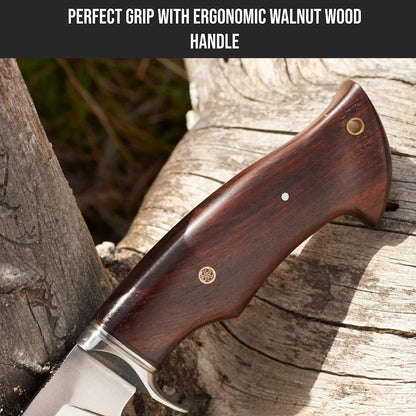 BIGCAT ROAR Predator Hunter - Patented Handmade Damascus Steel Fixed Blade Hunting Knife 10" - Walnut Wood Handle & Leather Sheath - Bushcraft Outdoor Skinning & Survival Knife - Collector Men Gifts