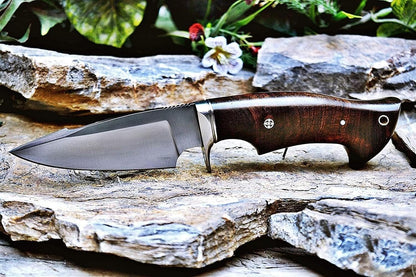 BIGCAT ROAR Predator Hunter - Patented Handmade Damascus Steel Fixed Blade Hunting Knife 10" - Walnut Wood Handle & Leather Sheath - Bushcraft Outdoor Skinning & Survival Knife - Collector Men Gifts