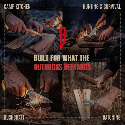 BIGCAT ROAR Predator Hunter - Patented Handmade Damascus Steel Fixed Blade Hunting Knife 10" - Walnut Wood Handle & Leather Sheath - Bushcraft Outdoor Skinning & Survival Knife - Collector Men Gifts