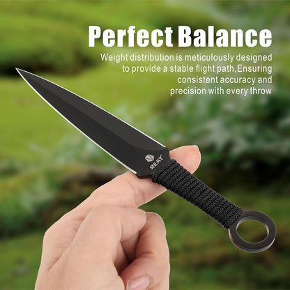 REAT Throwing Knives - 3 Piece, 6.5" 440 Stainless Steel with Cord-Wrapped Handle, Includes Nylon Carrying Case for Safe Storage,Ninja Kunai Knives for Competition,Recreation,Gifts for Men,Women