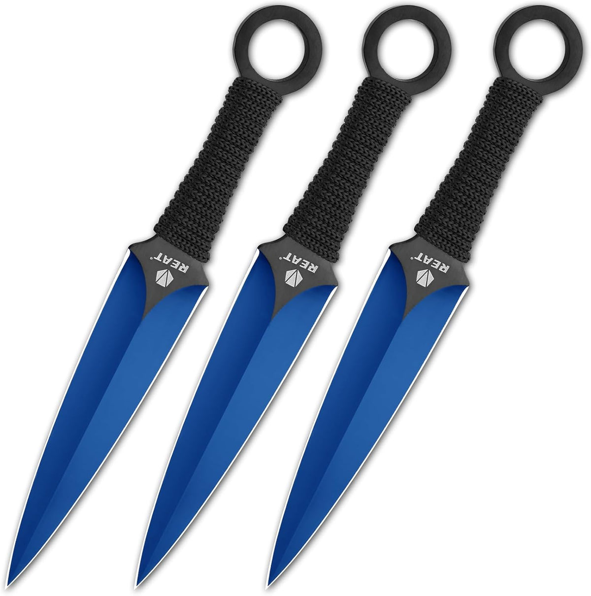 REAT Throwing Knives - 3 Piece, 6.5" 440 Stainless Steel with Cord-Wrapped Handle, Includes Nylon Carrying Case for Safe Storage,Ninja Kunai Knives for Competition,Recreation,Gifts for Men,Women