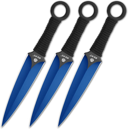 REAT Throwing Knives - 3 Piece, 6.5" 440 Stainless Steel with Cord-Wrapped Handle, Includes Nylon Carrying Case for Safe Storage,Ninja Kunai Knives for Competition,Recreation,Gifts for Men,Women