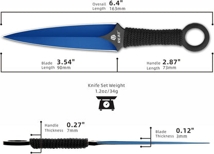 REAT Throwing Knives - 3 Piece, 6.5" 440 Stainless Steel with Cord-Wrapped Handle, Includes Nylon Carrying Case for Safe Storage,Ninja Kunai Knives for Competition,Recreation,Gifts for Men,Women
