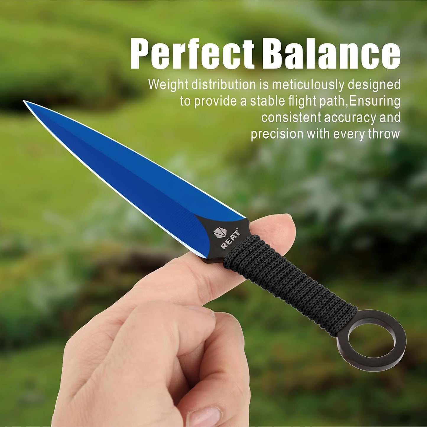 REAT Throwing Knives - 3 Piece, 6.5" 440 Stainless Steel with Cord-Wrapped Handle, Includes Nylon Carrying Case for Safe Storage,Ninja Kunai Knives for Competition,Recreation,Gifts for Men,Women