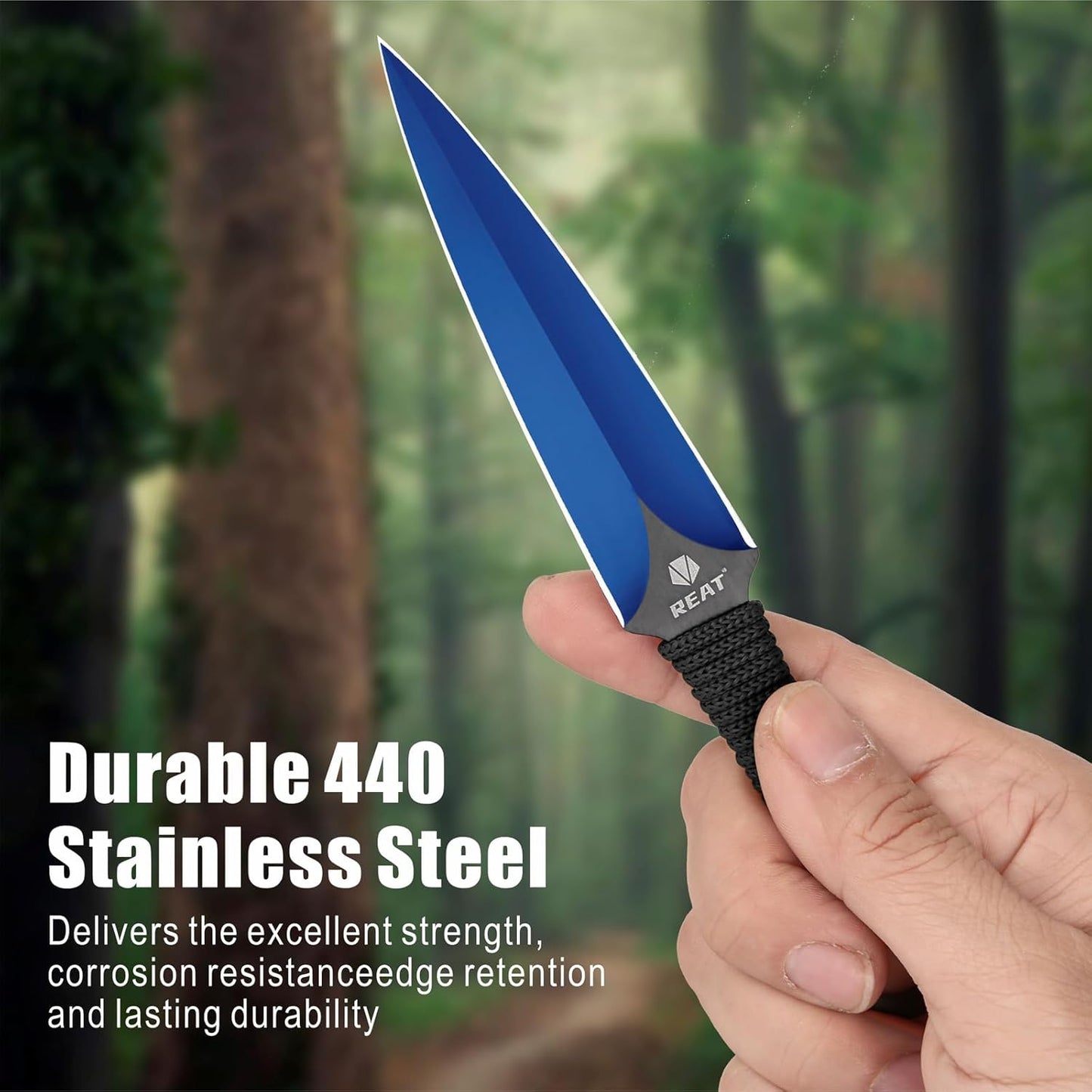 REAT Throwing Knives - 3 Piece, 6.5" 440 Stainless Steel with Cord-Wrapped Handle, Includes Nylon Carrying Case for Safe Storage,Ninja Kunai Knives for Competition,Recreation,Gifts for Men,Women