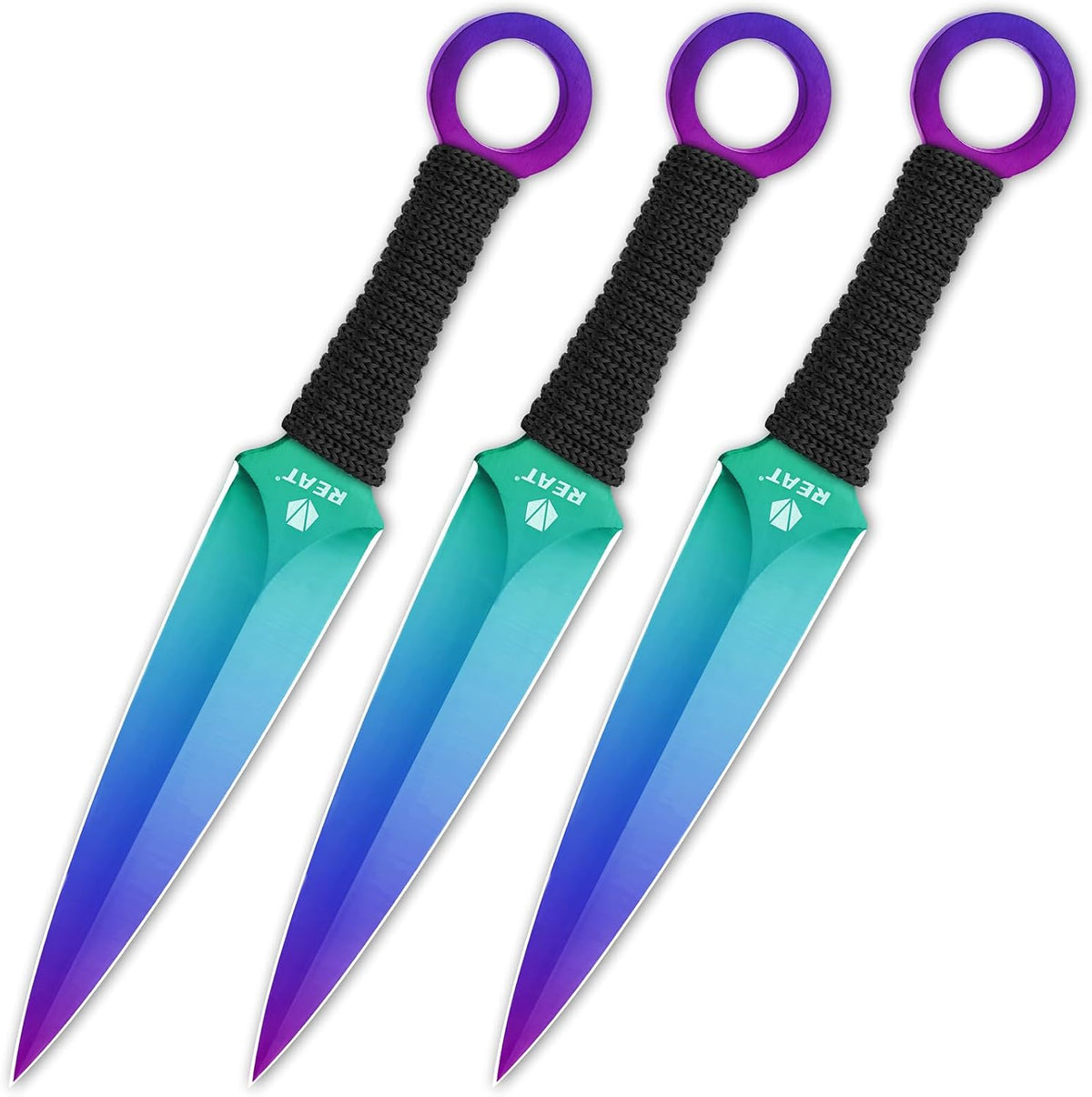 REAT Throwing Knives - 3 Piece, 6.5" 440 Stainless Steel with Cord-Wrapped Handle, Includes Nylon Carrying Case for Safe Storage,Ninja Kunai Knives for Competition,Recreation,Gifts for Men,Women