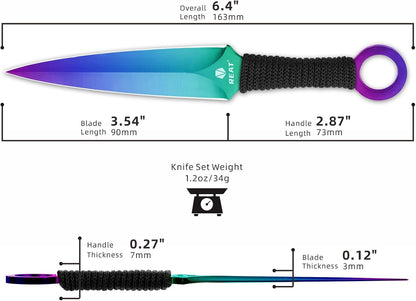REAT Throwing Knives - 3 Piece, 6.5" 440 Stainless Steel with Cord-Wrapped Handle, Includes Nylon Carrying Case for Safe Storage,Ninja Kunai Knives for Competition,Recreation,Gifts for Men,Women