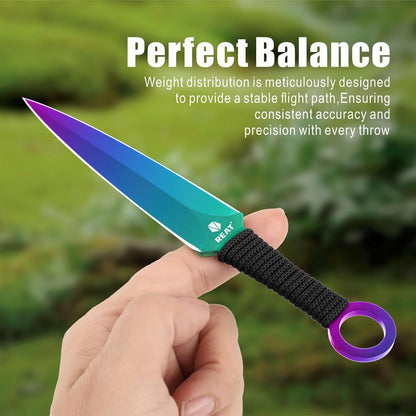 REAT Throwing Knives - 3 Piece, 6.5" 440 Stainless Steel with Cord-Wrapped Handle, Includes Nylon Carrying Case for Safe Storage,Ninja Kunai Knives for Competition,Recreation,Gifts for Men,Women