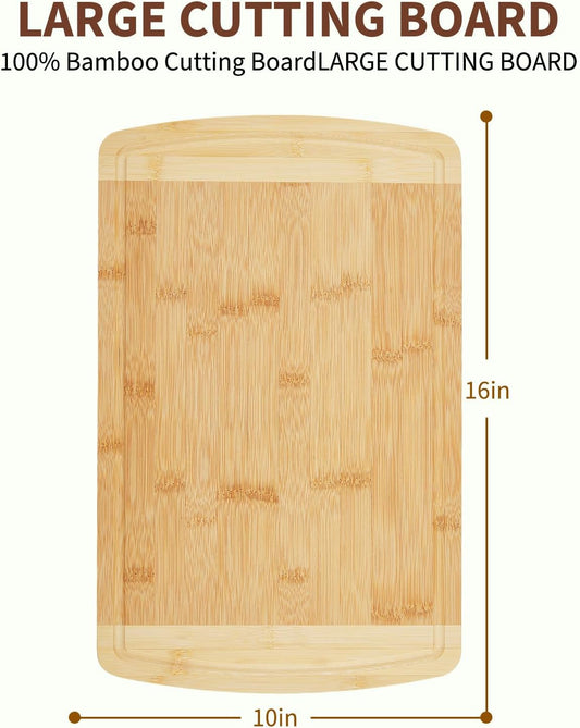 Bamboo Cutting Board 16x10x1 inch with Juice Groove - Bamboo Cutting Board, Charcuterie Board, Butcher Block, Non Plastic Wooden Chopping Board