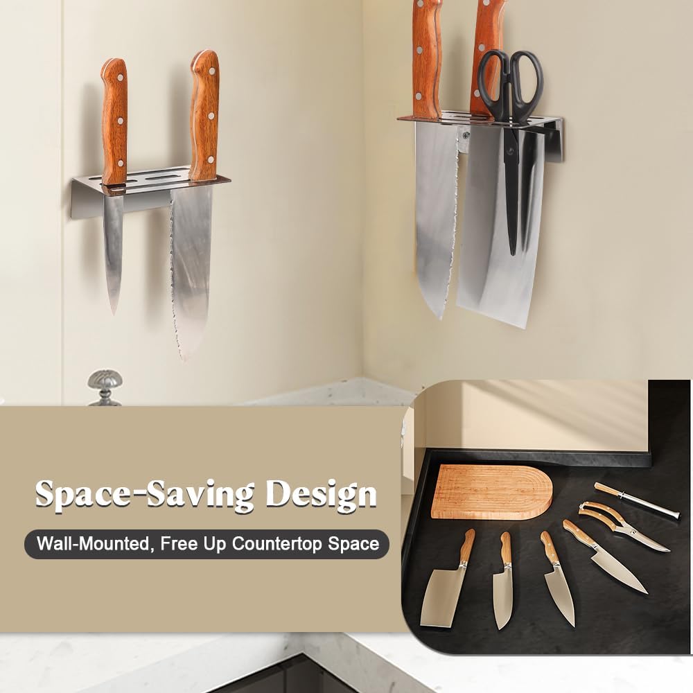2-Pack Stainless Steel Knife Holder - Wall-Mounted, No-Drill Installation, Heavy-Duty and Secure