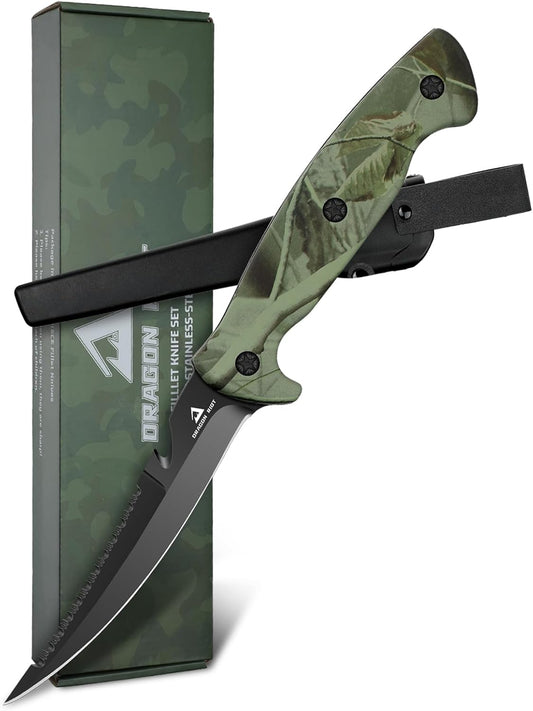 5 inch Bait Knive, Black Stainless Fillet Fishing Knife with Large Non-Slip Handles - Essential Tool for Anglers