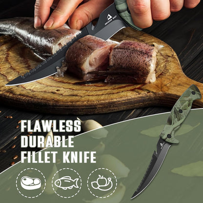 5 inch Bait Knive, Black Stainless Fillet Fishing Knife with Large Non-Slip Handles - Essential Tool for Anglers