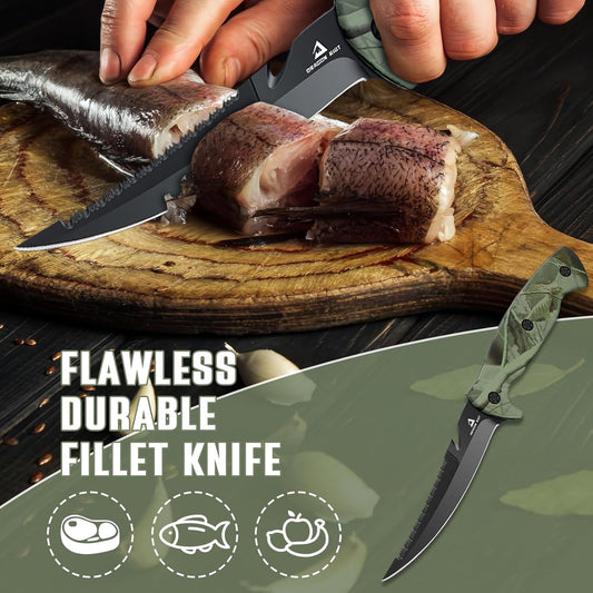 5 inch Bait Knive, Black Stainless Fillet Fishing Knife with Large Non-Slip Handles - Essential Tool for Anglers