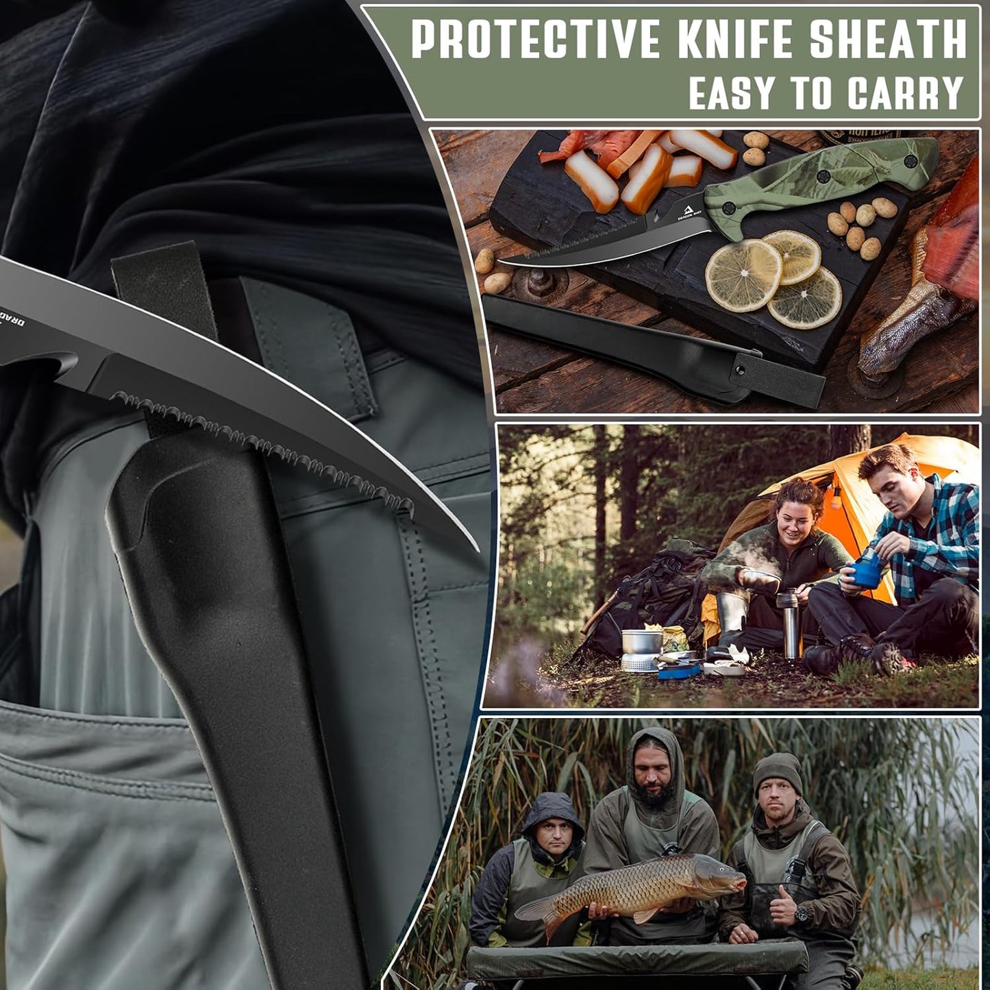 5 inch Bait Knive, Black Stainless Fillet Fishing Knife with Large Non-Slip Handles - Essential Tool for Anglers