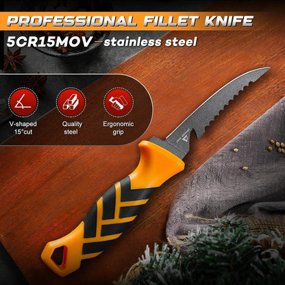 5 inch Bait Knive, Black Stainless Fillet Fishing Knife with Large Non-Slip Handles - Essential Tool for Anglers