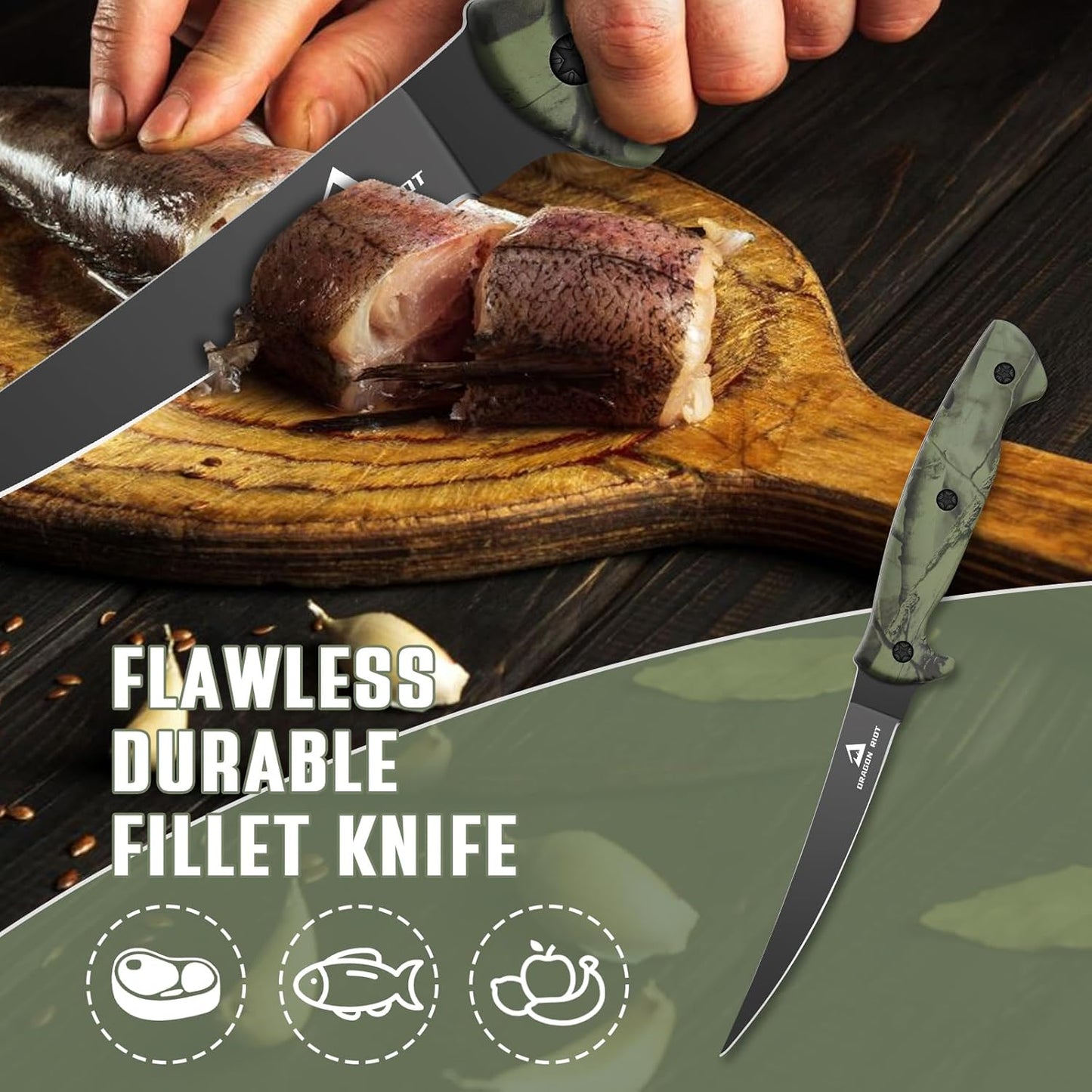 5 inch Bait Knive, Black Stainless Fillet Fishing Knife with Large Non-Slip Handles - Essential Tool for Anglers