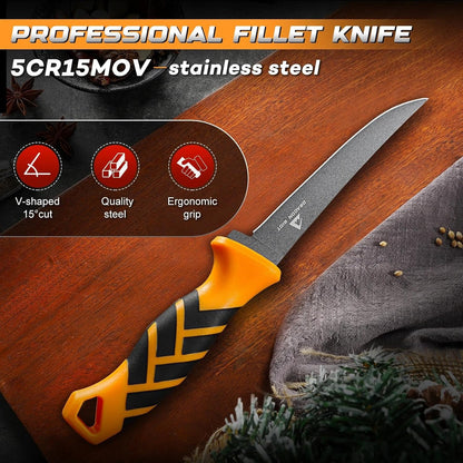 5 inch Bait Knive, Black Stainless Fillet Fishing Knife with Large Non-Slip Handles - Essential Tool for Anglers