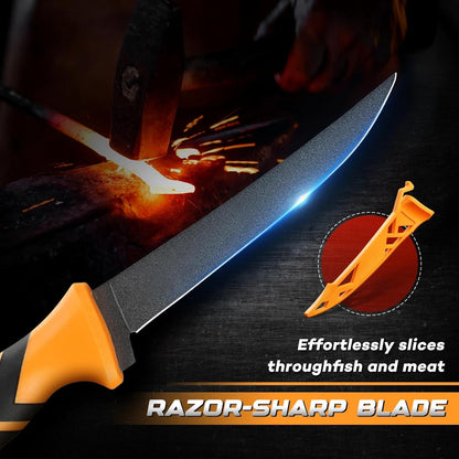 5 inch Bait Knive, Black Stainless Fillet Fishing Knife with Large Non-Slip Handles - Essential Tool for Anglers