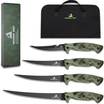 5 inch Bait Knive, Black Stainless Fillet Fishing Knife with Large Non-Slip Handles - Essential Tool for Anglers