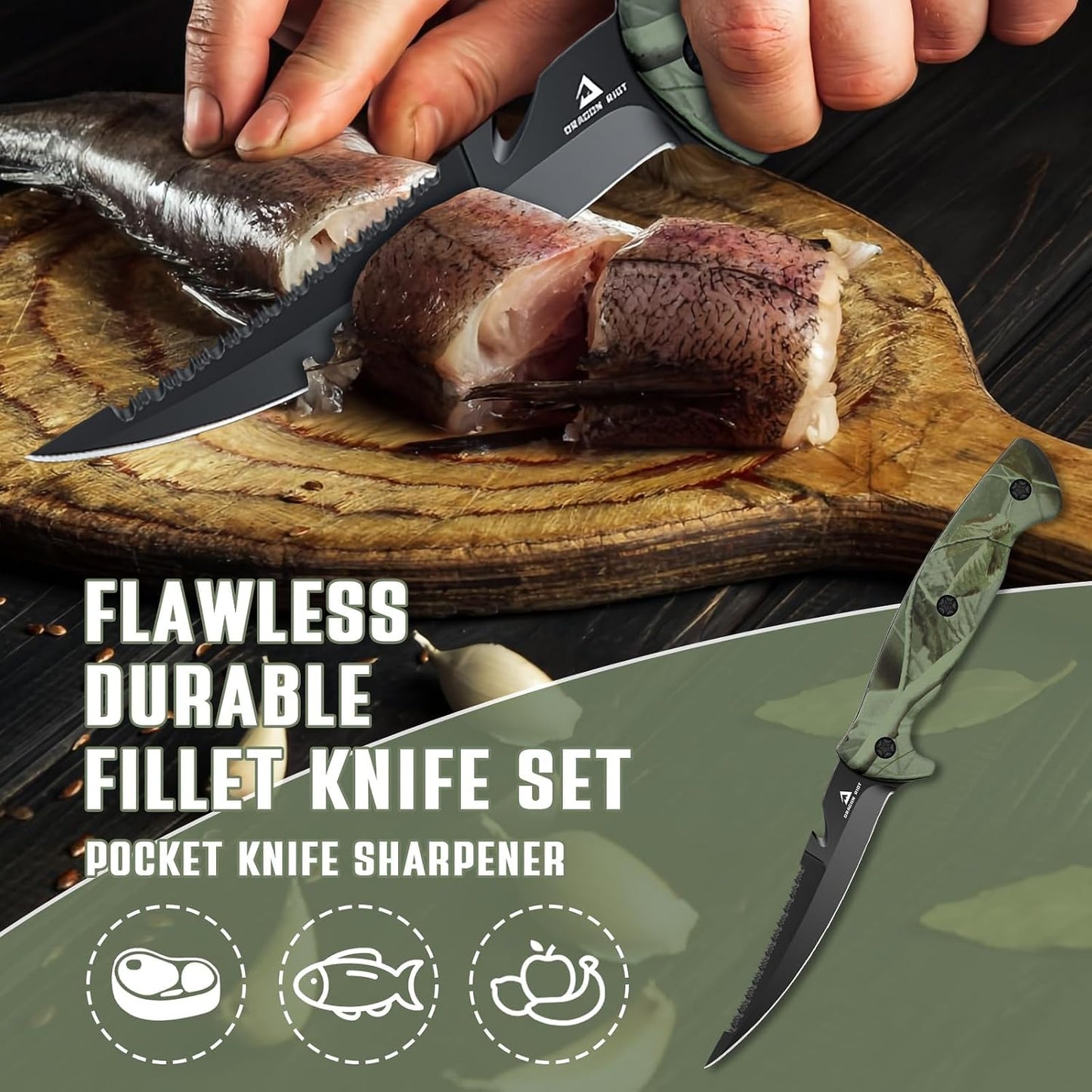 5 inch Bait Knive, Black Stainless Fillet Fishing Knife with Large Non-Slip Handles - Essential Tool for Anglers