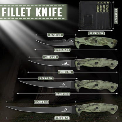 5 inch Bait Knive, Black Stainless Fillet Fishing Knife with Large Non-Slip Handles - Essential Tool for Anglers