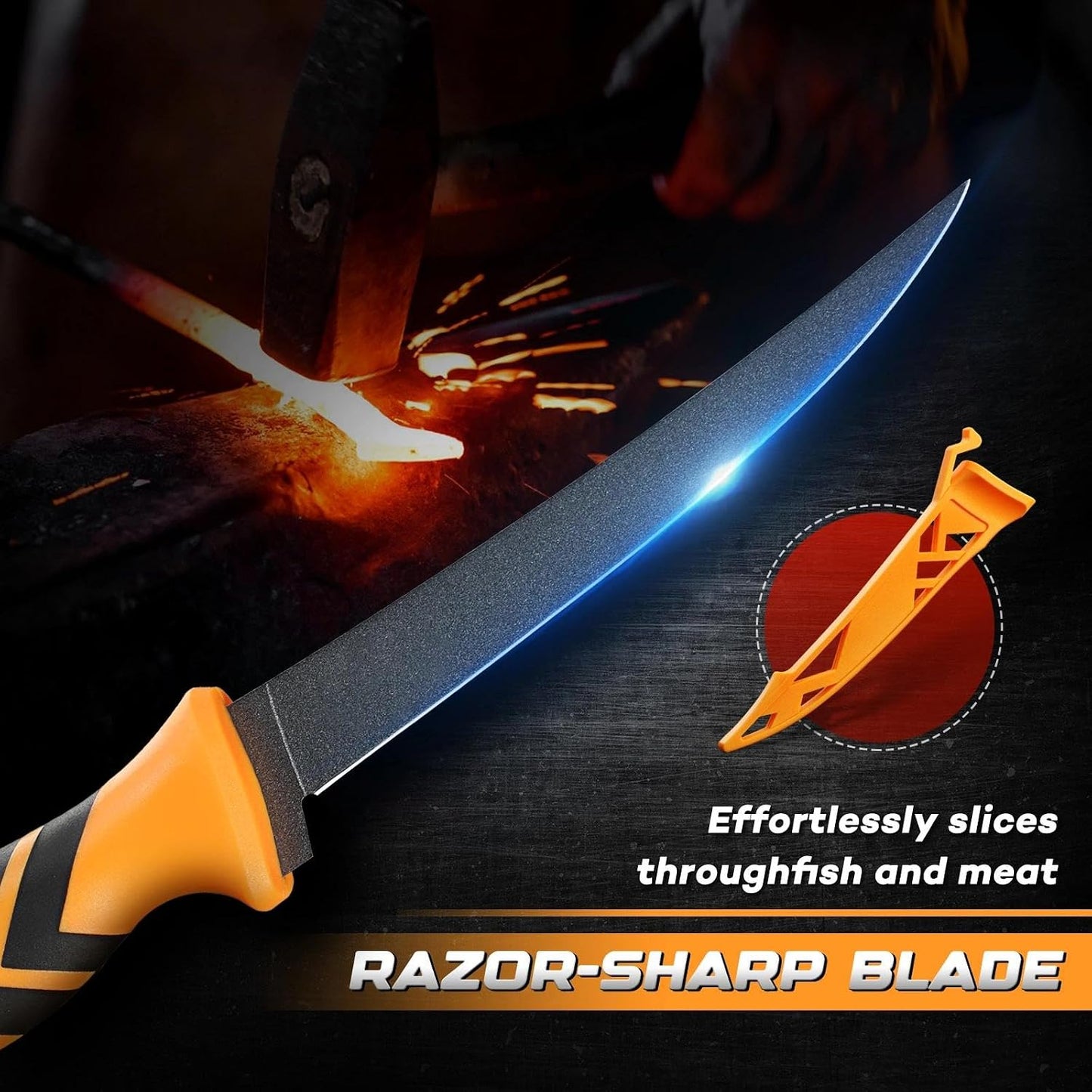 5 inch Bait Knive, Black Stainless Fillet Fishing Knife with Large Non-Slip Handles - Essential Tool for Anglers
