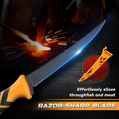 5 inch Bait Knive, Black Stainless Fillet Fishing Knife with Large Non-Slip Handles - Essential Tool for Anglers