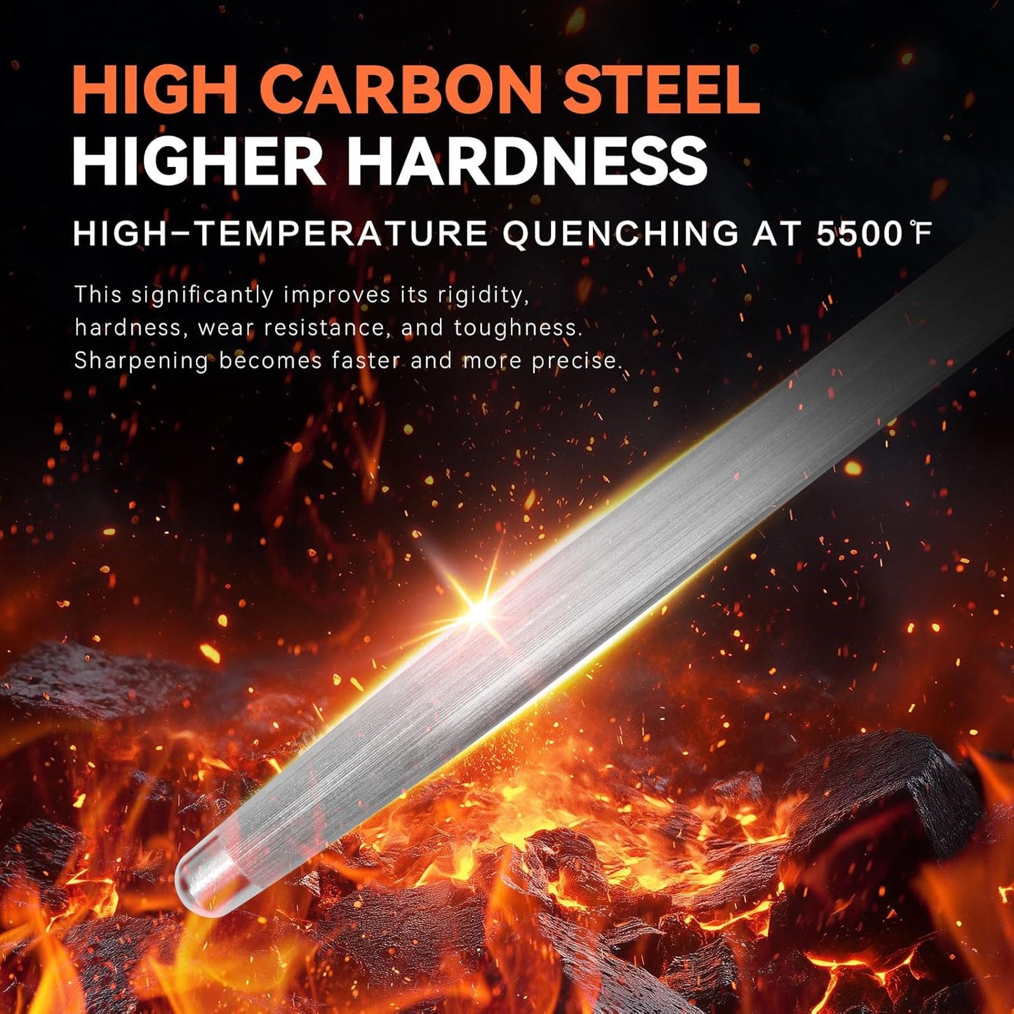 Honing Rod 10'', German High Carbon Steel Knife Sharpener Rod with Premium Gift Box, Professional Fine Sharpening Stone Kitchen Knife Whetstone with Natural Wood Handle, 10 inch