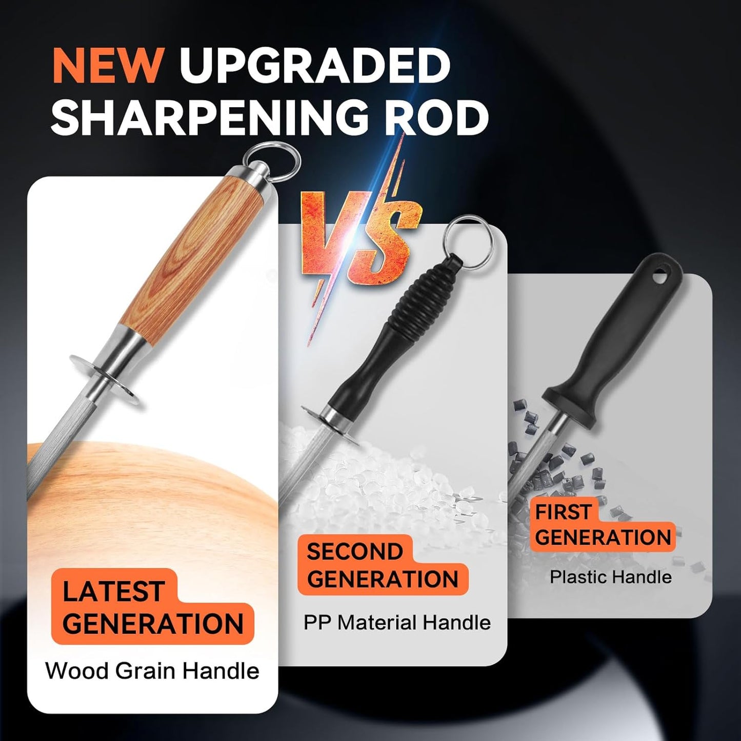 Honing Rod 10'', German High Carbon Steel Knife Sharpener Rod with Premium Gift Box, Professional Fine Sharpening Stone Kitchen Knife Whetstone with Natural Wood Handle, 10 inch
