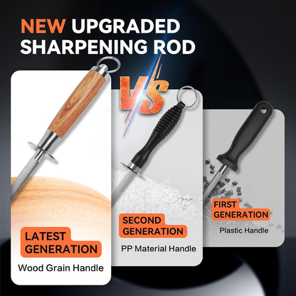 Honing Rod 10'', German High Carbon Steel Knife Sharpener Rod with Premium Gift Box, Professional Fine Sharpening Stone Kitchen Knife Whetstone with Natural Wood Handle, 10 inch