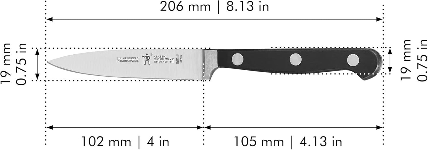 Classic 4-Inch Paring Knife, Razor-Sharp, German Engineered | Fully Forged Construction Provides Balance with Traditional Triple-Rivet Handles Enables Comfortable Easy Cutting.